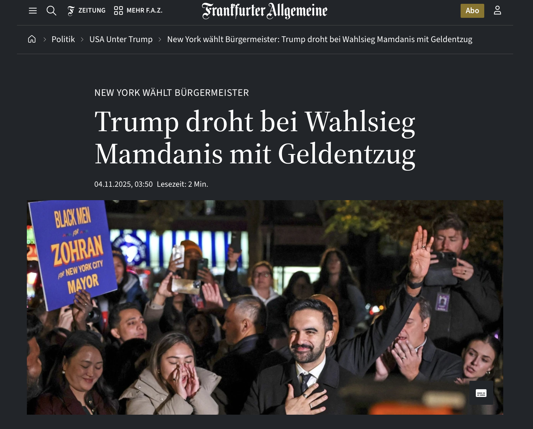 New York wählt Bürgermeister: Trump droht bei Wahlsieg Mamdanis mit Geldentzug